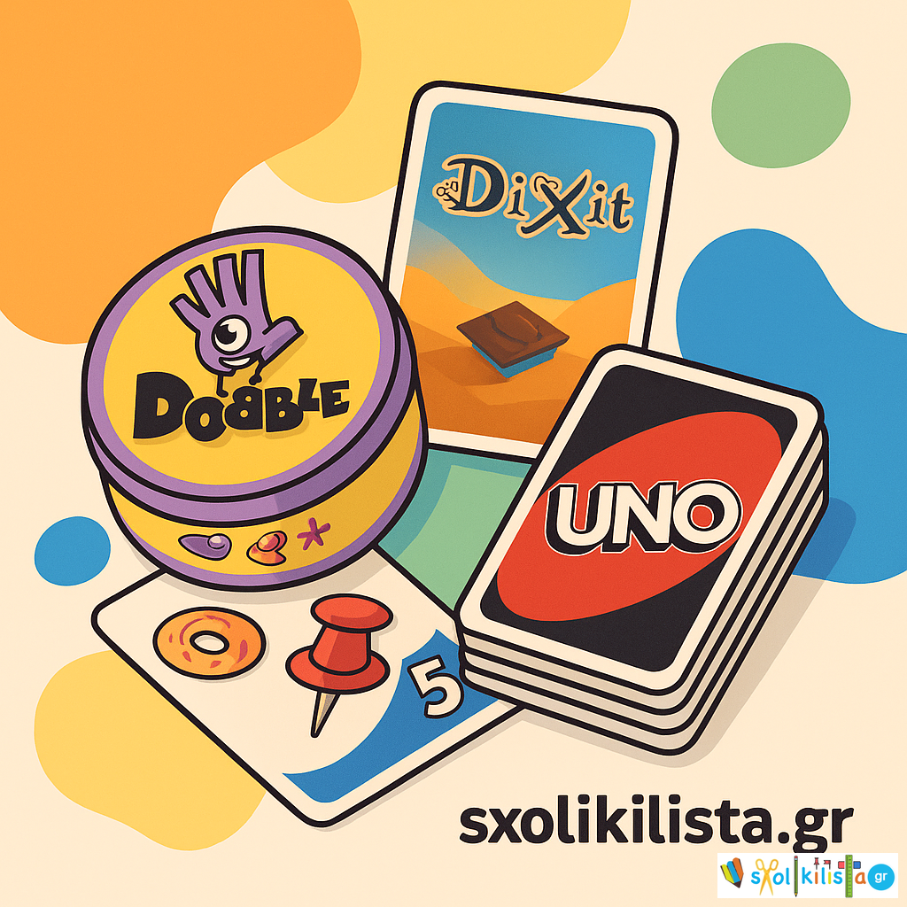 Dobble, Dixit, Uno σε πλαϊνή γωνία με blobs — sxolikilista.gr