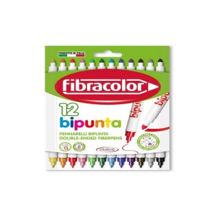 FibraColor Bipunta Σχολικοί Μαρκαδόροι Λεπτοί Διπλή Μύτη 12 Χρωμάτα (Washable)