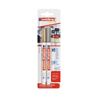 Μαρκαδόρος Κιμωλίας Edding 4085 Chalk Maker 1-2mm Blister 2pcs Gold-Silver (4085-2BL-Gold-Silver)