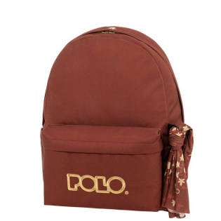 POLO με Μαντήλι Σχολική Τσάντα Original Κλασική  Κεραμιδί-Χρυσό (901-135-3576) 2025