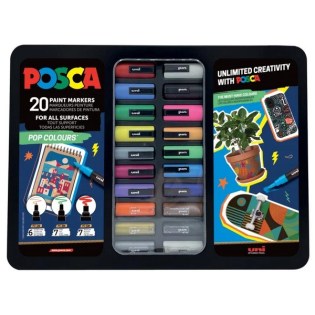 Uni Posca Σετ 20 Μαρκαδοροι Σε Μεταλλικη Κασετινα - Pop Colours (unipos-pcmetalpop20)