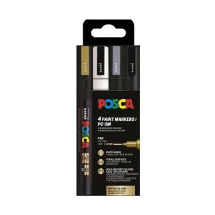 Uni Posca Σετ 4 Μαρκαδόροι PC-3M 0.9-1.3mm Festive Colours (UNIPOS-PC-3M-4PSBWSG)