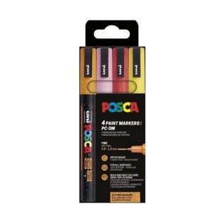 Uni Posca Σετ 4 Μαρκαδόροι PC-3M 0.9-1.3mm Glitter Colours (UNIPOS-PC-3M-4PSCSC)