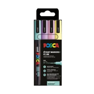 Uni Posca Σετ 4 Μαρκαδόροι PC-3M 0.9-1.3mm Soft Colours (UNIPOS-PC-3M-4PSSC)