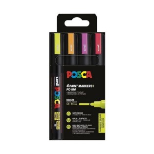 Uni Posca Σετ 4 Μαρκαδόροι Ζωγραφικής PC-5M Neon Colours (UNIPOS-PC-5M-4PSNC)