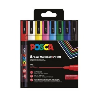 Uni Posca Σετ 8 Μαρκαδόροι PC-3M 0.9-1.3mm Basic Colours (UNIPOS-PC-3M-8PSBC)