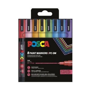 Uni Posca Σετ 8 Μαρκαδόροι PC-3M 0.9-1.3mm Glitter Colours (UNIPOS-PC-3M-8PSSPC)