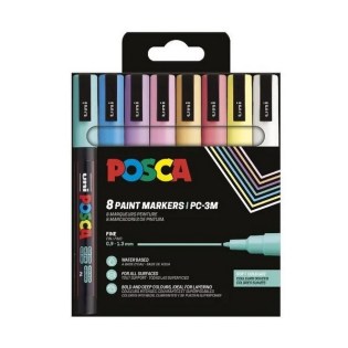 Uni Posca Σετ 8 Μαρκαδόροι PC-3M 0.9-1.3mm Soft Colours (UNIPOS-PC-3M-8PSSC)