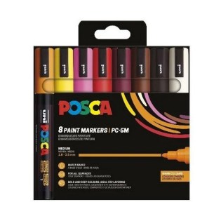 Uni Posca Σετ 8 Μαρκαδόροι Ζωγραφικής PC-5M Warm Colours (UNIPOS-PC-5M-8PSWC)