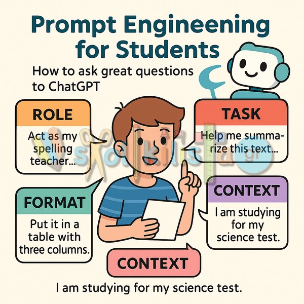 Infographic Prompt Engineering για μαθητές με ερωτήσεις για ChatGPT.