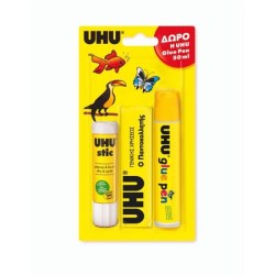 Κόλλα Uhu Stick 21gr + Ρευστή 35ml + δώρο Glue Pen 50ml (44271)