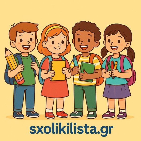 Παιδιά Δημοτικού με τσάντες και σχολικά είδη για τη σχολική λίστα 2025–2026